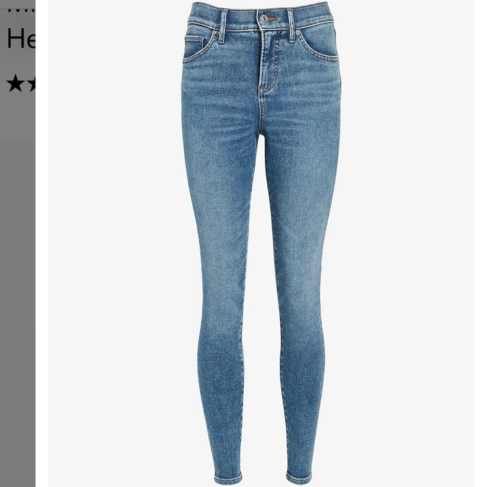 Express Mid Rise Medium Wash Back Zipper Hem Skinny Jeans